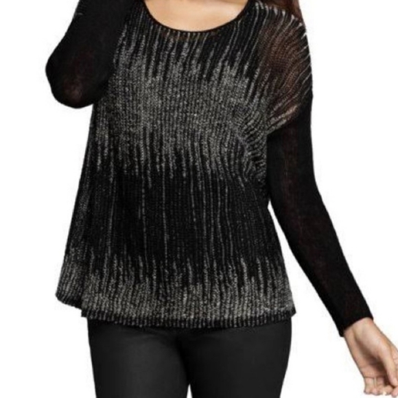 Eileen Fisher Wool Linen Blend Pullover Loose Knit Sweater Black & White Sz M - Picture 10 of 11